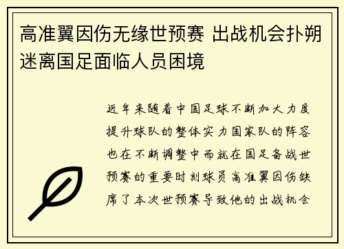 高准翼因伤无缘世预赛 出战机会扑朔迷离国足面临人员困境